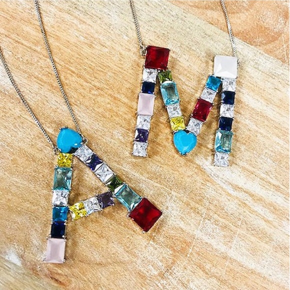 LARGE Multi Colored Initial Letter Necklace-Boutique - Picture 11 of 12